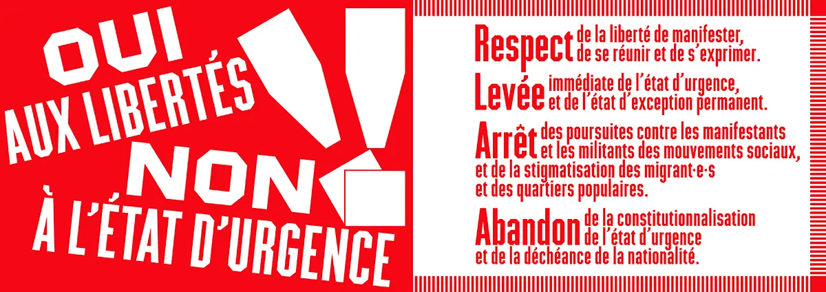Meeting unitaire pour la levée de l’état d’urgence 17 décembre