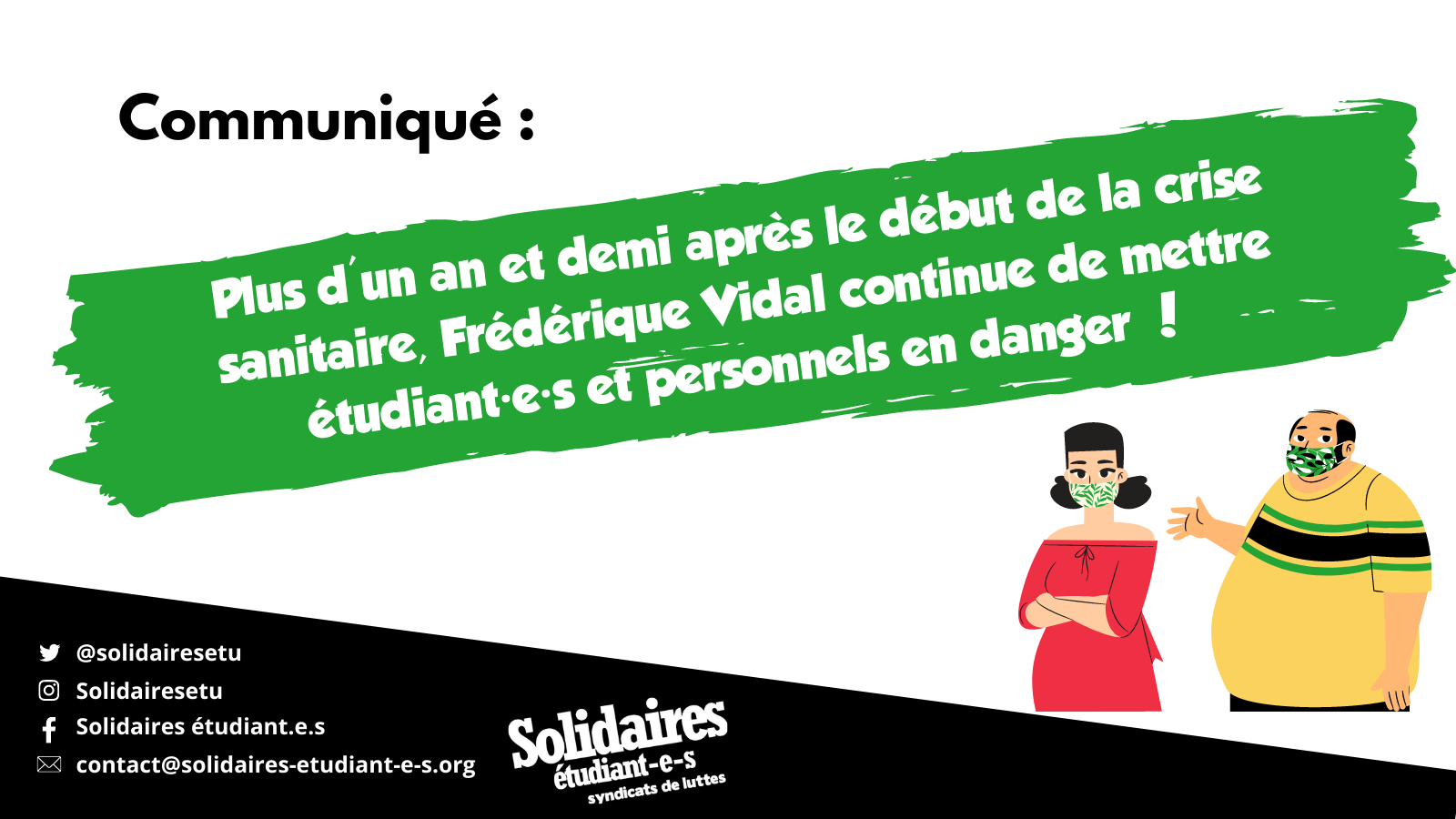 Plus d'un an et demi après le début de la crise sanitaire, Frédérique Vidal continue de mettre étudiant·e·s et personnels en danger !