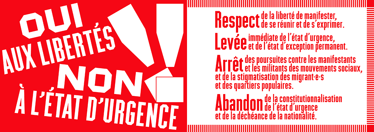 Meeting unitaire pour la levée de l’état d’urgence 17 décembre