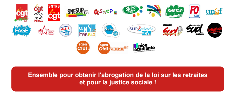 Ensemble pour obtenir l'abrogation de la loi sur les retraites et pour la justice sociale !