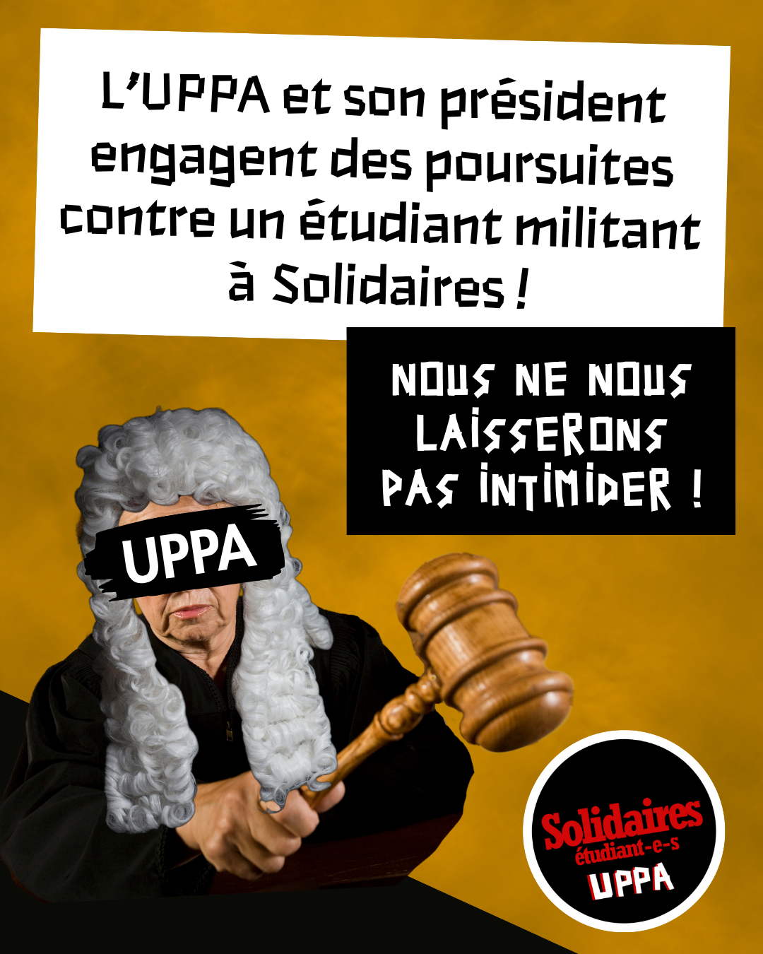 L’UPPA et son président engagent des poursuites contre un étudiant militant à Solidaires : nous ne nous laisserons pas intimider !